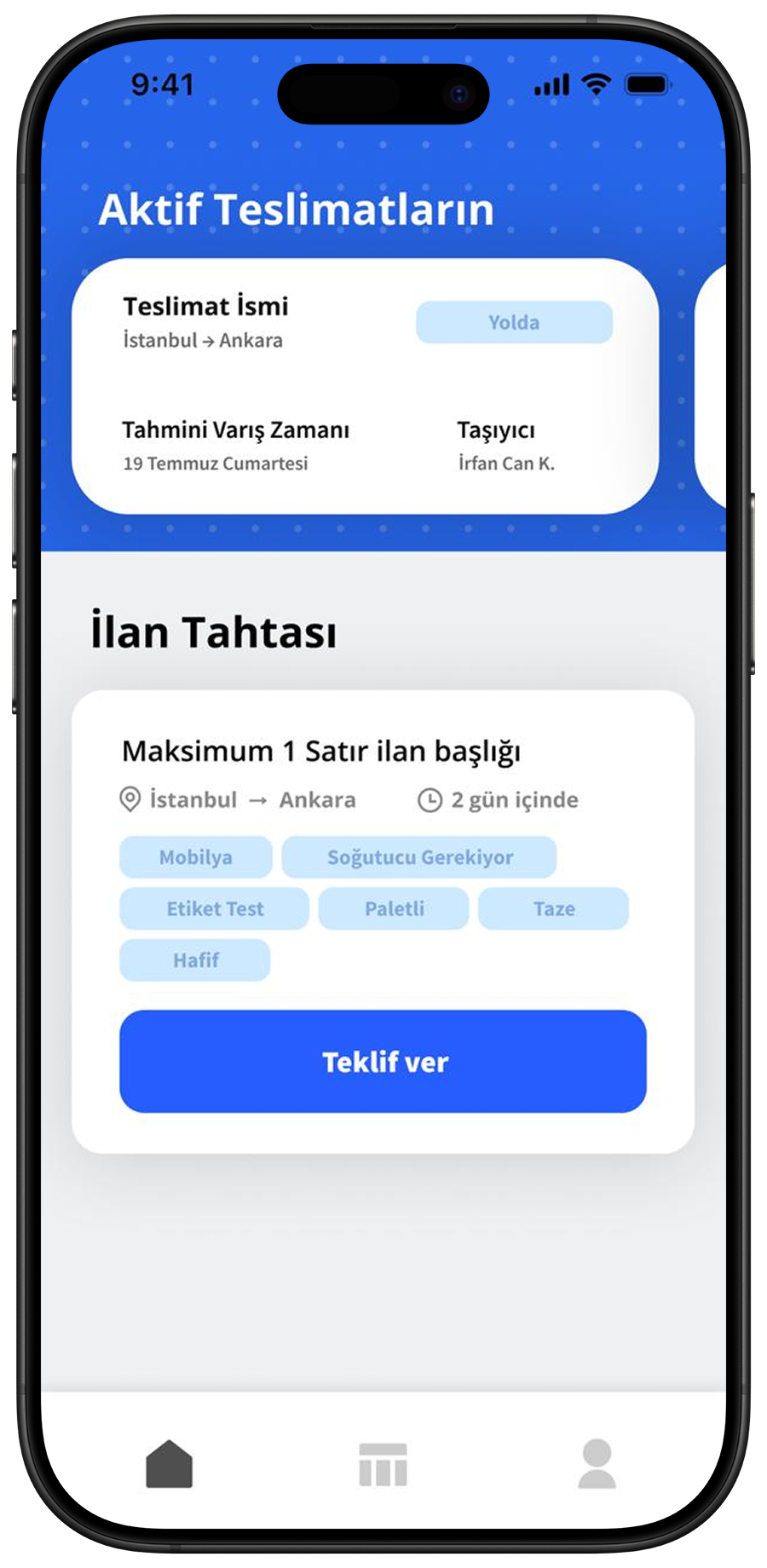Kolayyük uygulamasında yeni ilan oluşturma ekranı